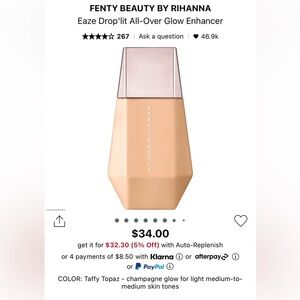 FENTY BEAUTY BY RIHANNA • EASE DROP'LIT ALL-OVER GLOW ENHANCER • TAFFY TOPAZ